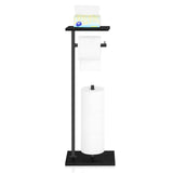 Black Toilet Paper Holder Stand Free Standing Toilet Paper Holder with Shelf Toilet Paper Storage Holder with Reserve for Bathro