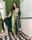 Anni Designer Women'S Rayon Viscose Printed Straight Kurta With Pant & Dupatta (Udh Pista-Vks01_Xl_Pista_X-Large),Pista,XL,Rayon,Regular,