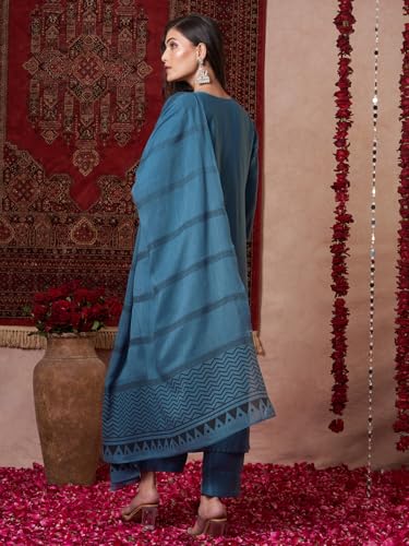 Anni Designer Women'S Rayon Viscose Solid Straight Kurta With Pant & Dupatta (Raja Saab Light Blue-Vks14_3Xl_Light Blue_Xxx-Large),Light Blue,3XL,Rayon,Casual,