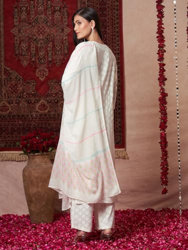 Anni Designer Women'S Rayon Viscose Printed Straight Kurta With Pant & Dupatta (Mirai White-Vks03_Xxl_White_Xx-Large),White,2XL,Rayon,Regular,