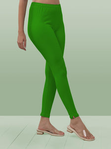 Lyra Women Solid Premium Cotton Ankle Length Leggings | Mid-Waist | Fashionwear Lime L