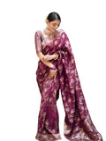 Leriya Fashion Womens Pure Jacquard Banarasi Kanjivarm Cotton Silk Saree with Blouse Piece. (Purple)