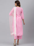 Gosriki Women'S Cotton Blend Straight Solid Kurta With Palazzo & Dupatta (Charu Sty Pink_S-Go_Pink_Small),Pink,,B0B2RP8FKX
