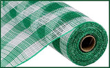 Small Check Faux Jute Deco Mesh, Emerald, White 10.5 Inch x 10 Yards (30 Feet)