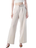 Only WomenS Solid Flared Beige Pants With Belt