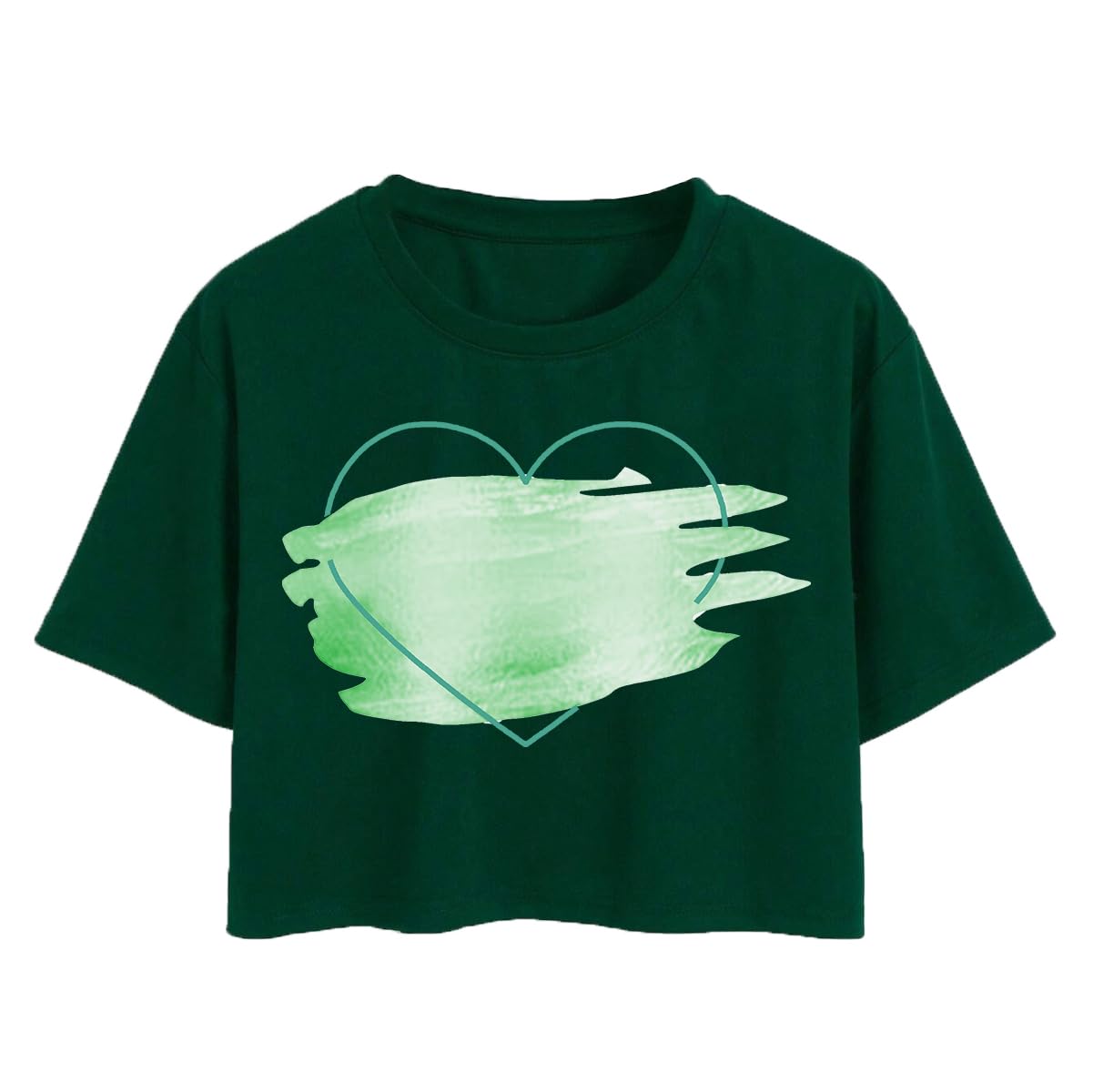 Toplot Heart Printed Round Neck Crop Top For Women (Big-Heart-Top-5201-Olive-S),Green,,B0DCTJCHJ3