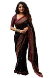 Gosriki Womens Georgette Blend With Blouse Piece Embroidery Saree (Glass Black Free Size),Black,,B07XXV9RLV