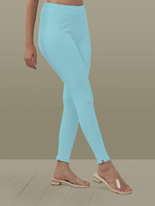 Lyra Women Solid Premium Cotton Ankle Length Leggings | Mid-Waist | Fashionwear Sky Blue L