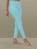 Lyra Women Solid Premium Cotton Ankle Length Leggings | Mid-Waist | Fashionwear Sky Blue L