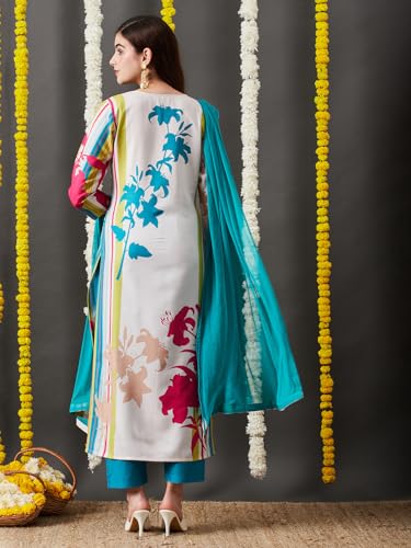 Anni Designer Women'S Cotton Blend Straight Printed Kurta With Pant & Dupatta (Hibiki Cream_Xxl_Cream_Xx-Large),Cream,2XL,Cotton Blend,ANNI DESIGNER Women's Cotton Blend Straight Printed Kurta with Pant & Dupatta (HIBIKI CREAM),Kurta, Scarf