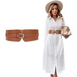 Elephantboat Brown Fashion Pu Width Womens Metal Buckle Design Belt With Interlocking Buckle For Vintage Blouse Blazer Dress 23 