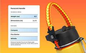 IRON FLASK Paracord Handle - Fits Wide Mouth Water Bottles - Durable Carrier, Secure Accessories, Survival Strap Cord, Safety Ri