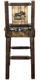 Montana Woodworks Homestead Collection Barstool With Upholstered Seat, Woodland Pattern, Laser Engraved Moose Design, Stained &
