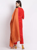 Anni Designer Women'S Cotton Blend Straight Kurta With Pant & Dupatta (Gubghat-Red_L_Red_Large),Red,L,,,