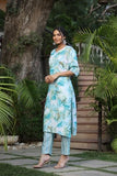 Gosriki Women'S Cotton Blend Straight Printed Kurta With Pant (Ps-Rama-Blue-Bfv-Gs_L_Blue_Large),Blue,,B0CPXV94D2