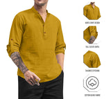 Royalscout Men'S Cotton Polyester Blend Solid Regular Fit Full Sleeve Short Kurta Gold Gold 2Xl Rd_Btn_Kurta_Gold_Xxl