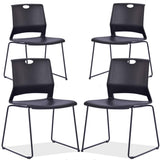 Black Stacking Chairs Set of 4, Plastic Waiting Room Chairs with Sled Base, Modern Office Guest Reception Chair for Waiting Area