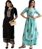 Gosriki Women'S Printed Straight Kurta With Palazzo (Chand & Kuz_S) Multicolour,Multicolour,,B091C3KJTS