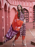 Anni Designer Women'S Cotton Blend Straight Printed Kurta With Pant & Dupatta (Sidda Wine_M_Wine_Medium),Wine,M,Cotton Blend,Regular,Dupatta