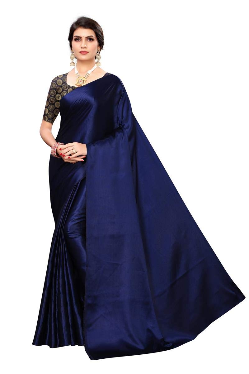 Anni Designer Women'S Navy Color Satin Saree With Blouse Piece (Dust Navy_Free Size),Navy,Free
