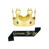 Decofy 2Pc Groom to Be Black Sash King Crown Set for Boys & Men | Bachelor Party Decoration Groom Accessories | Wedding Celebrat