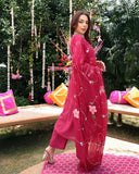 Anni Designer Women'S Rayon Blend Straight Printed Kurta With Pant & Dupatta (Roka Rani_Xxl_Pink_Xx-Large),Pink,2XL,Rayon Blend,Regular,