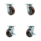 Polyurethane Swivel Top Plate Casters Set of 4 Heavy Duty with 5 Inch Wheels Includes 2 Swivel with Brakes and 2 Swivel 3,00