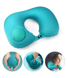 Ecomnewgen Inflatable Travel Neck Pillow, Turquoise, Flocked Fabric, Lightweight, Soft, Portable
