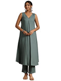 Libas Womens Woven Design Viscose A-Line Kurta With Trousers