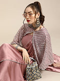 Womanista Womens Satin Saree With Embellished Cape (Wm1946_Pink)
