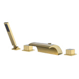 SUMERAIN 4 Holes Waterfall Roman Tub Faucet with Valve, Brushed Gold