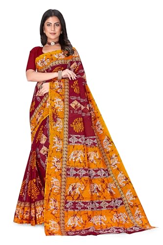 Tamaira Fashion Women's Plain Cotton Saree (11499_Red