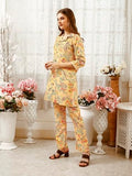 Shienzy Women'S Cotton Blend Floral Straight Kurta And Pant Set (Sz-1484_Yellow_Xl)
