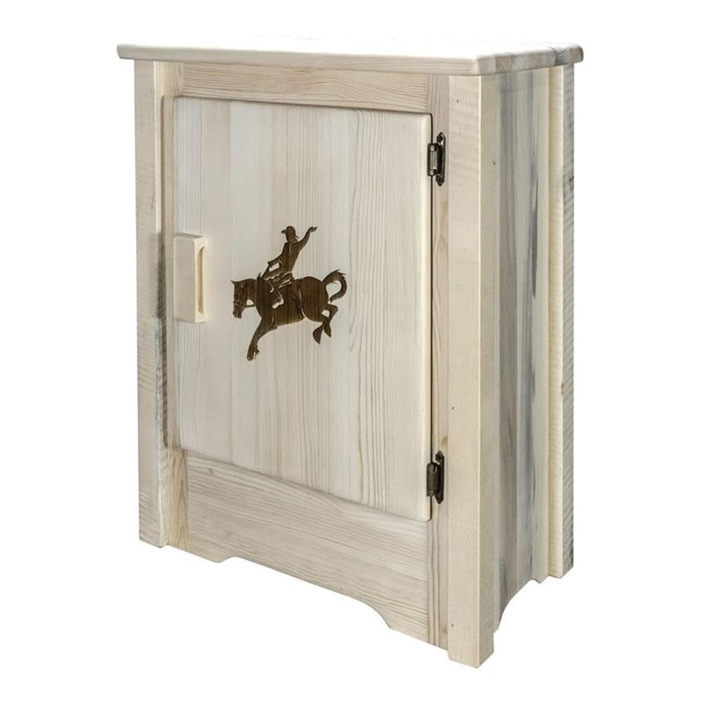 Montana Woodworks Homestead Collection Accent Cabinet With Laser Engraved Bronc Design, Right Hinged, Ready To Finish