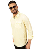 Thomas Scott Men Solid Cotton Linen Kurta Shirt (Ts1531_Lemon, M)