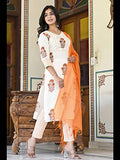 Gosriki Women'S Cotton Blend Straight Printed Kurta With Pant & Dupatta (Saganeri-Orange-Cmd-Gs_S_Orange_Small),Orange,,B0C6GWWHWB