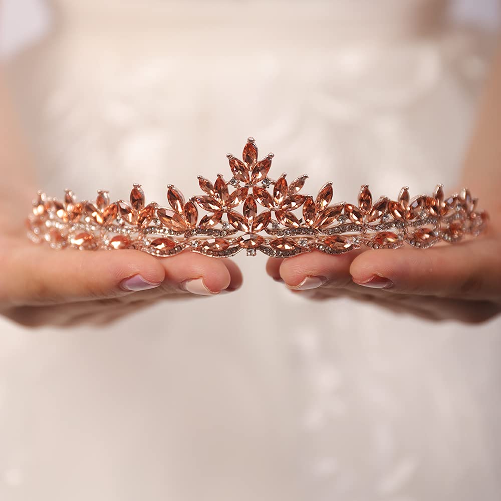 Wekicici Rhinestone Green Crystal Leaves Tiara Queen Princess Crown for Women Wedding Headband Costume Accessories for Pageants