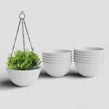 Yuccabe Italia Shera Hanging Wave 8 Inch Plastic Flower Pot For Plant Pack Of 12 Pcs Round Shape Hanging Pot For Balcony Railing