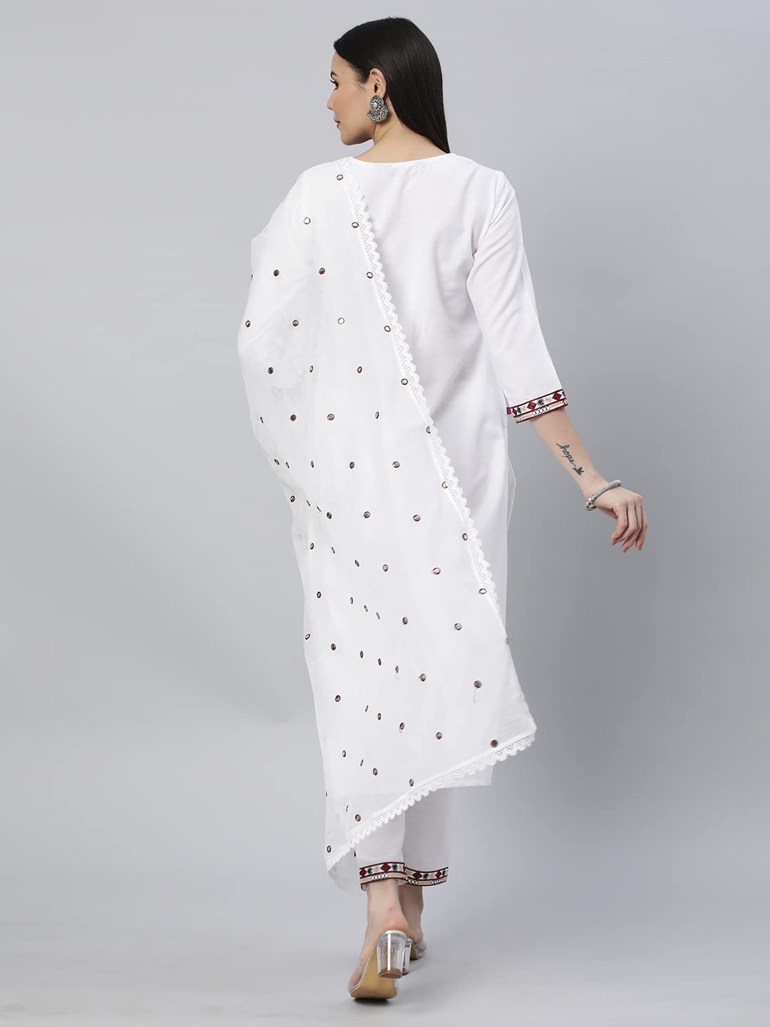 Anni Designer Women'S Cotton Blend Solid Straight Kurta With Pant & Dupatta (Sawet-White_S_White_Small),White,S,Cotton Blend,Regular,Dupatta