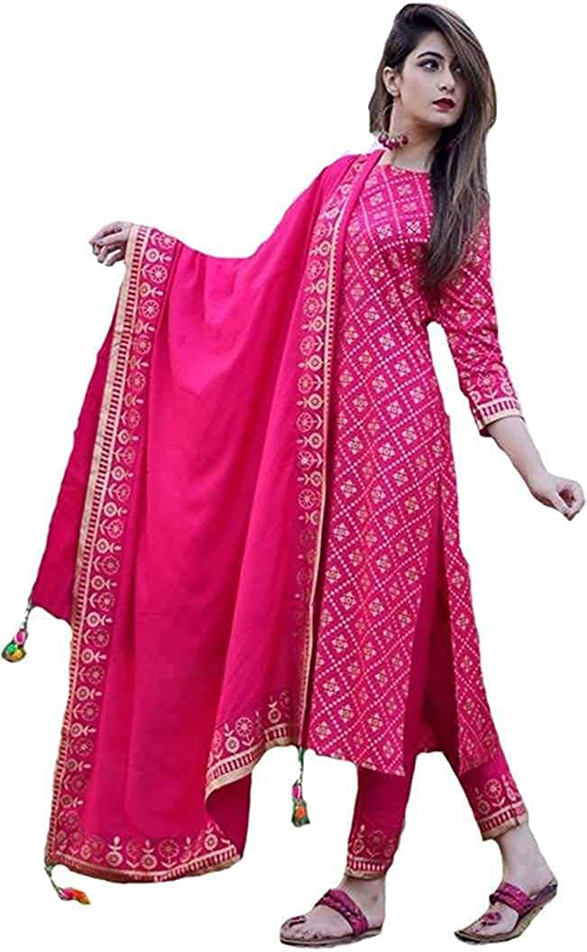 Anni Designer Women'S Cotton Kurta With Palazzo & Dupatta (Navlik-Pink-001_Grey_Large),Grey,L