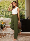 Toplot Womens High-Waisted Trousers | Tailored Wide-Leg Pants | Casual & Formal Wear | Chic And Elegant Look (Women-Trouser-5230-Olive-32),Olive,32,B0DWMN7DL1