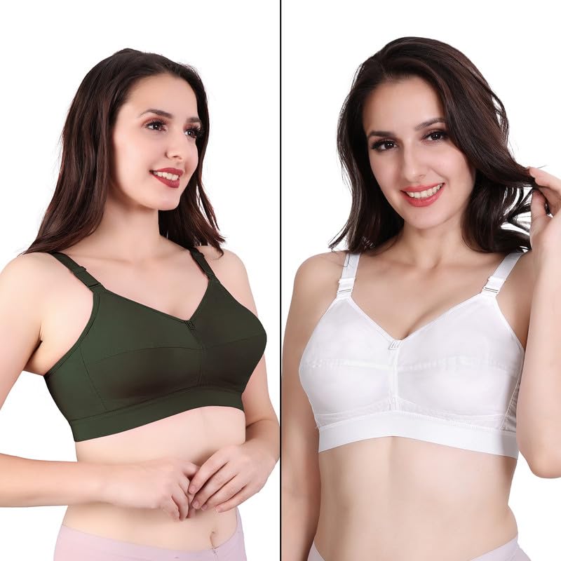 Trylo Riza Cottonfit Bra Combo Pack Olivegreen & White 38 D - Cup - Pack Of-2,OLIVEGREEN & WHITE,38,B0DQL1Z4SY