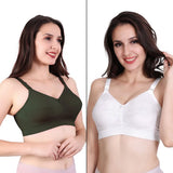 Trylo Riza Cottonfit Bra Combo Pack Olivegreen & White 38 D - Cup - Pack Of-2,OLIVEGREEN & WHITE,38,B0DQL1Z4SY