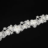 2 Yard Vintage Flower White Pearl Bead Lace Trim Ribbon Floral Appliques Embroidered Lace Fabric for Sewing Craft Wedding Bridal