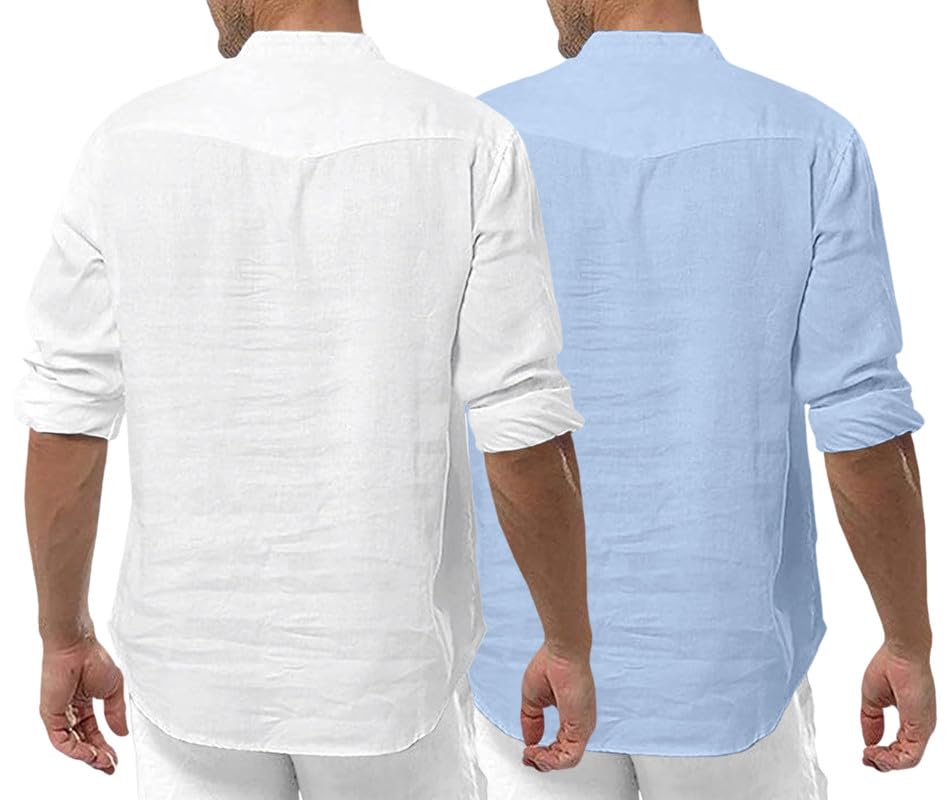 Royalscout Men'S Cotton Polyester Blend Solid Regular Fit Full Sleeve Short Kurta | Ethnic, Lightweight Summer Kurta For Daily & Occasion Use White-Sky 4Xl