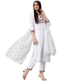 Anni Designer Women'S Cotton Blend Solid Straight Kurta With Pant & Dupatta (Sawet-White_S_White_Small),White,S