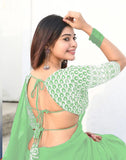 Satrani Womens Knit Pure Georgette Saree (2629S105N_Light Green)