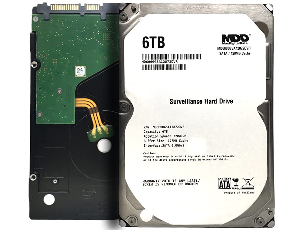 MaxDigitalData 6TB 7200RPM 128MB Cache SATA 6.0Gb/s 3.5 Internal Hard Drive for Surveillance (MD6000GSA12872DVR) - 3 Years War
