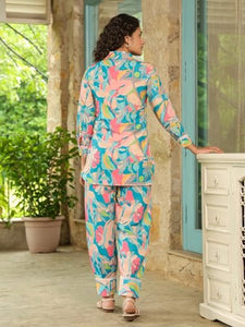 Leriya Fashion Women'S Rayon Printed Regular Kurta Set (Lf-W2149&Tr1116_Blue_Xl)