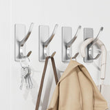 Self-Adhesive Coat Hooks for Hanging - Heavy Duty Stainless Double Wall Hook for Towel, Backpack, Hat, Sturdy Metal Hanger for B